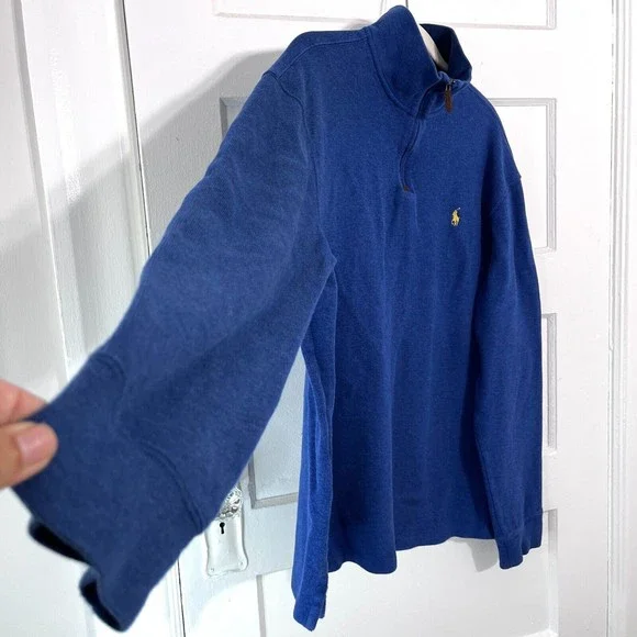 Polo Ralph Lauren Mens 1/4 Zip Pullover Extra Large XL Royal Blue Cotton Thick - Picture 9 of 11